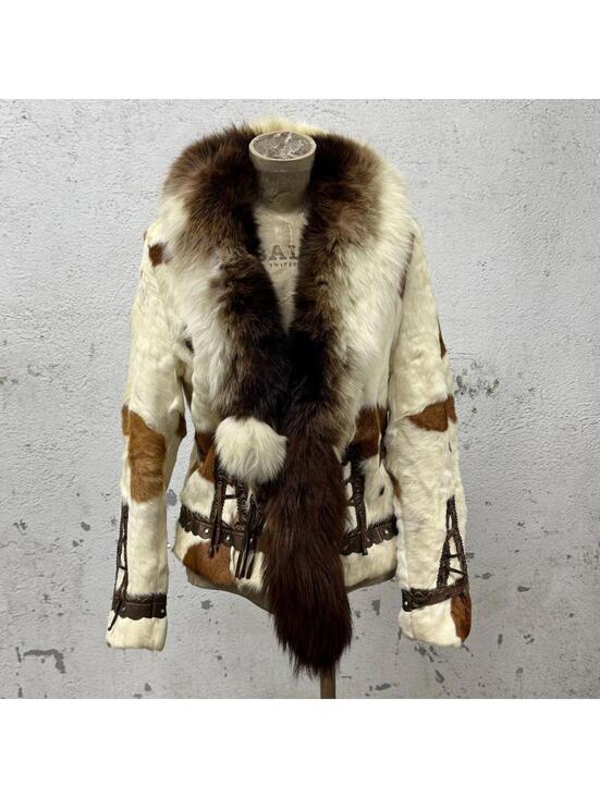 Jackets & Blazers - Vintage Y2K Cow-Print Rabbit & Fox Fur Jacket